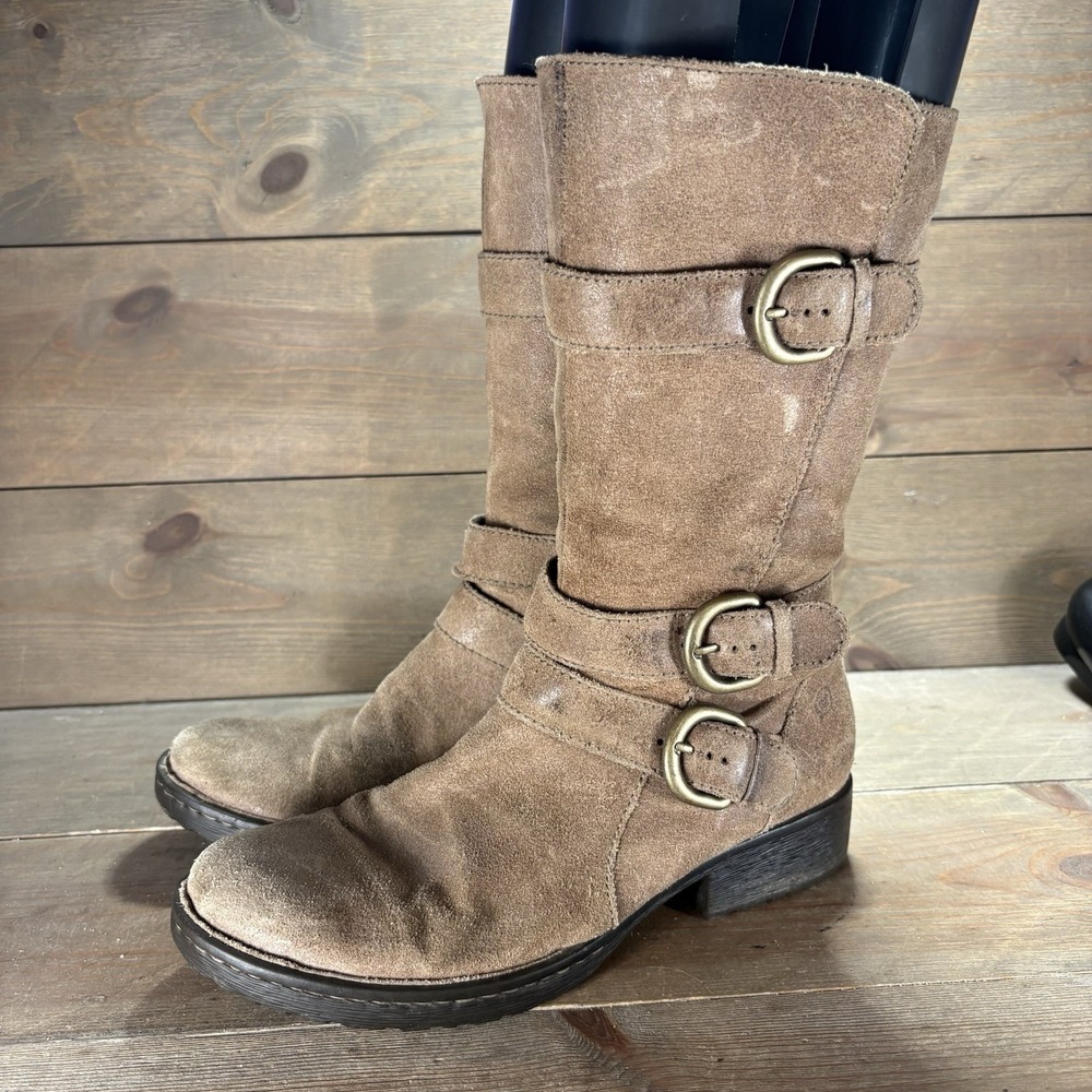 born croft womens size 8.5 shoes brown leather moto biker tall riding boots